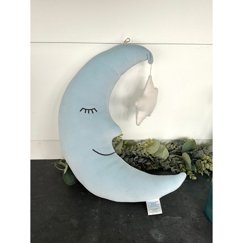 Celestial Moon & Star Nursery hanging pillow plush baby blue Lambs & Ivy decor